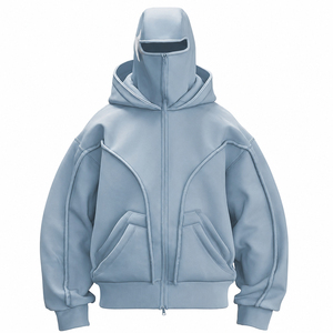 Sweat à capuche zippé intégral surdimensionné personnalisé pour homme, style streetwear futuriste, épais, avec masque intégré, veste urbaine zippée - Product Image 1