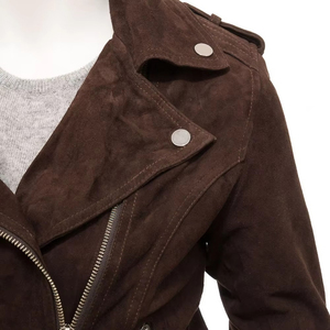 Wholesale Hot Selling Jacket Women's Brown Suede Moto Jacket Full Sleeve Zipper Closure Stand Collar Winter Style - Product Image 5