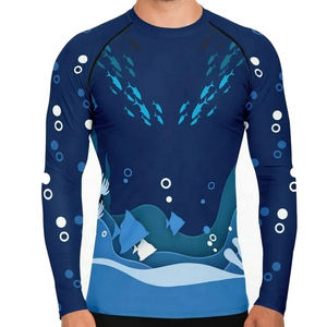 Camiseta Deportiva de Compresión de Manga Larga con Estampado Completo para Hombre, Cuello Redondo, Absorbe la Humedad, Ajustada, para Natación y Entrenamiento, Color Azul Verano - Product Image 1