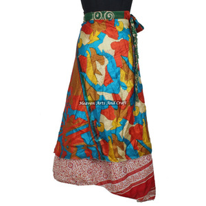 Falda Larga Envolvente de Seda Mágica Vintage de 38 Pulgadas, Pareo, Vestido Tubo, 2 Capas, Reversible, Estilo Sari - Product Image 3