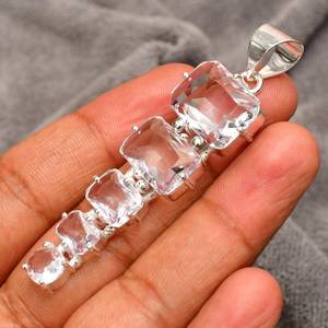 Colgante de plata de ley con topacio blanco hecho a mano, piedra natural transparente, joyería, collar para mujer, regalo para ella - Product Image 2