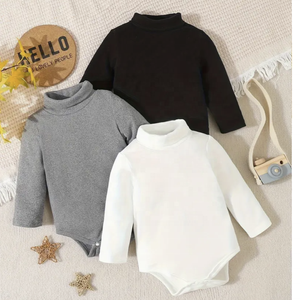 Col haut décontracté bébé barboteuse hiver body à manches longues côtes tricoté tissu imprimé lettre conception bouton pression pour des sorties chaudes - Product Image 3