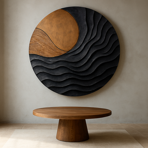 Art mural rond en bois biologique fait à la main, sculpture en bois abstraite moderne pour les intérieurs, pour les anniversaires et les festivités de Diwali - Product Image 3
