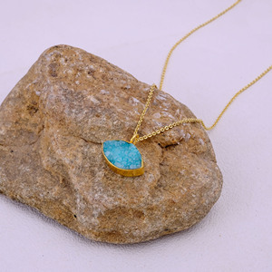 Collier pendentif tendance en forme d'œil avec pierre précieuse Druzy pour femme, fournisseur de bijoux personnalisés en gros - Product Image 3