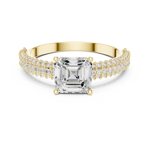 Bague de fiançailles en or jaune pour femme avec diamant taille Asscher et diamants naturels latéraux, style classique - Product Image 1