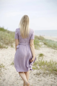 Nuevo Vestido de Cóctel Midi Romántico y Elegante para Invitadas de Boda, Color Lila, Cuello en V, de Algodón Ecológico, Corte en A, para Mujer - Product Image 5