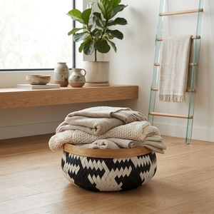 Rafika Wave <b>Basket</b> Woven Natural Fiber Storage Bowl Zigzag Pattern Decorative Decorative Home Organizer Tabletop <b>Tray</b> - Product Image 4