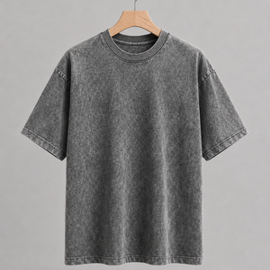 T-shirt décontracté pour homme à manches courtes, col rond, design uni, 100% coton, imprimé en sérigraphie, séchage rapide, streetwear, tricoté, effet délavé - Product Image 4