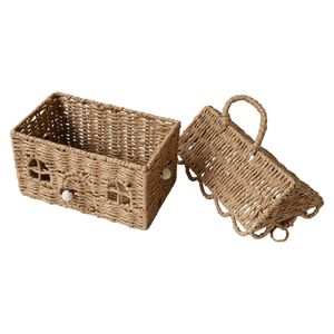 Boho Paper Rope House Storage Basket With Handle Decorative <b>Wicker</b> Organizer Basket With Scallop Lid For Kids Room Toy Storage - Product Image 4
