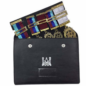 Master Mason Blue Lodge 5 Slot Jewel Case Black PU Leather Storage Pouch with Custom Embroidery Lodge Name and Number - Product Image 1
