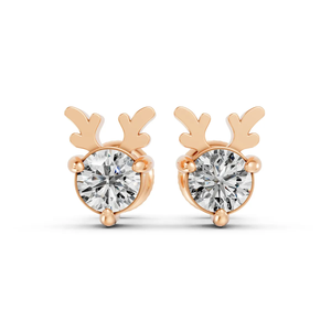 Pendientes de Oro Rosa de 14K con Diamantes Cultivados en Laboratorio, Certificados por IGI, Diseño de Asta de Reno, Novedosos, Únicos, Joyería Fina para Fiestas - Product Image 4