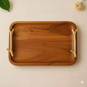 Plateau décoratif en bois d'acacia pour servir, accessoires de table à manger et organisateur de cuisine, plateaux de service pour usage en restaurant, à vendre - Product Image 6