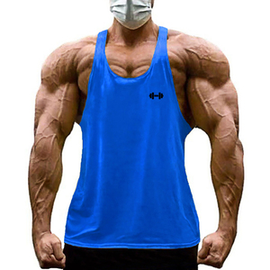 Men's <b>Yellow</b> O-Neck <b>Tank</b> <b>Top</b> Quick Dry Polyester Sporty Sleeveless Workout Singlet Front Barbell Print - Product Image 3