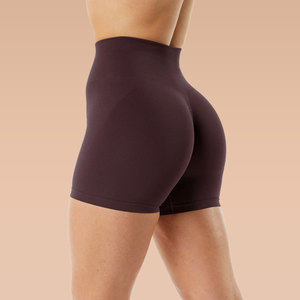 Shorts de yoga de cintura alta, lisos, con efecto fruncido en glúteos, control de abdomen, malla lavada, cintura elástica sin costuras, para fitness y entrenamiento. - Product Image 5