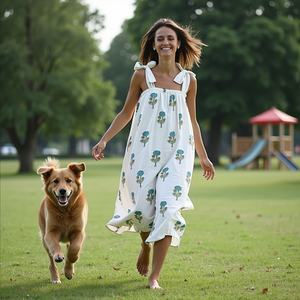 Vestido Maxi sin mangas blanco de verano adornado con estampados de bocetos botánicos azules frescos y lazos para los hombros, vestido Maxi con correa de corbata para mujer - Product Image 1