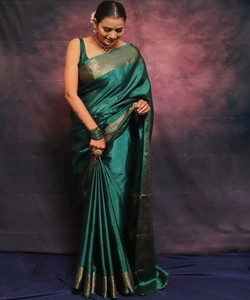 SAREE DE SEDA BANARASI LICHI CON TRABAJO DE JACQUARD EN TENDENCIA, CON BLUSA SIN COSTURAR, PARA USO FESTIVO 84839 VERDE ÉTNICO, LARGO HASTA EL SUELO, CADESAÑO REGULAR - Product Image 2