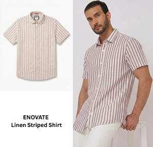 Camisa de Lino a Rayas para Hombre, Manga Corta, Cierre de un Botón, Estilo Casual de Verano, Calidad Premium, Proveedor ODM al por Mayor, Enovate OXF-D - Product Image 1