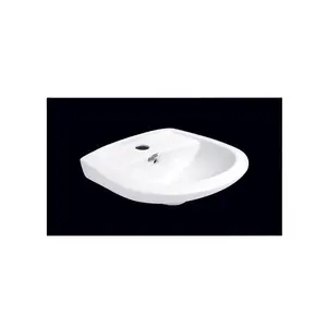 Fregadero de lavabo de pared con base de material de cerámica blanca de forma ovalada con acabado brillante ampliamente vendido Experiencia de un solo orificio - Product Image 1