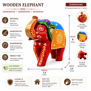 Hand-Painted Wooden <b>Elephant</b> Figurine | Colorful Indian <b>Elephant</b> Statue | Handmade Wooden Home <b>Decor</b> & Gift Item - Product Image 5