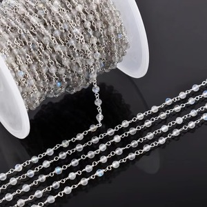 Natural Flashy Labradorite Rosary Chain 3MM Faceted Round Gemstone <b>Wire</b> Wrapped 925 <b>Sterling</b> <b>Silver</b> Jewelry Chain Wholesale Bulk - Product Image 3