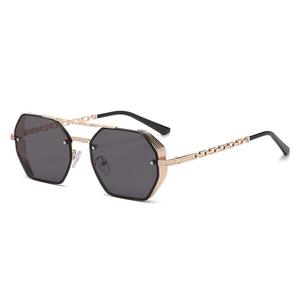 Gafas de Sol de Moda Retro de Metal 2024, Diseño de Patillas con Cadena de Metal, Protección UV400, Montura Negra/Marrón, Unisex, Venta al Por Mayor - Product Image 1