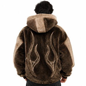 Vente en gros de sweats à capuche unisexes personnalisés en sherpa avec poche brodée, streetwear d'hiver, manches contrastées, style Y2K, sweats à capuche en coton molletonné pour hommes, USA - Product Image 4