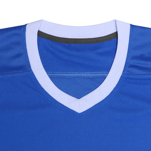 Custom Blue Winter Ice Hockey Jersey V-Neck Half Sleeve 100% Polyester Moisture Wicking Breathable Front Unisex Adult Uniform - Product Image 4