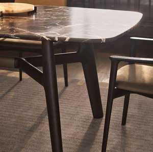 Ensemble de table à manger rectangulaire en bois massif, style minimaliste moderne, chaises de salle à manger contemporaines, hôtel, maison, villa, blanc or, personnalisable - Product Image 3