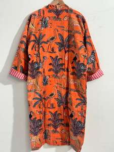 Robe kimono en velours imprimé jungle indienne, veste de mariée en coton, robe en velours - Product Image 5