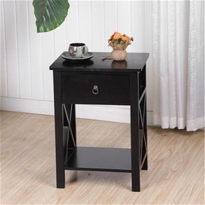 Comodino Moderno a 1 Cassetto con Ripiano Portaoggetti, Tavolino Laterale Nero in Noce Stile Mid-Century per Appartamento - Product Image 2