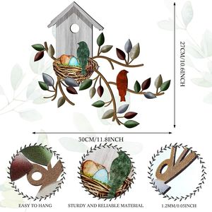 Décoration murale d'extérieur et d'intérieur pour salon, motif oiseaux et feuilles d'arbre en métal, nichoir suspendu, décoration murale en métal durable pour la maison et le bureau - Product Image 3