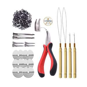 Kit d'extensions capillaires en micro-anneaux de silicone, pinces pour extensions I-tip, aiguille à crochet micro-pince pour boucles - Product Image 1