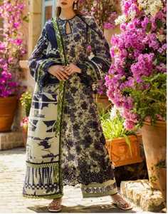 Kurta beige brodée avec bordure rose, longueur cheville, vêtement décontracté traditionnel indien pakistanais pour femmes, en coton, coupe ample - Product Image 3