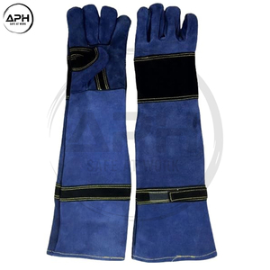 Gants de soudage extra longs en cuir de vachette bleu, résistants à la chaleur, avec manchette longue jusqu'aux épaules et paume renforcée pour une protection optimale des mains. - Product Image 4