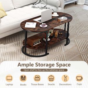 Oval 2-Tier Wooden Accent <b>Coffee</b> <b>Table</b> with Spacious Tabletop and Open Storage Shelf - Product Image 6
