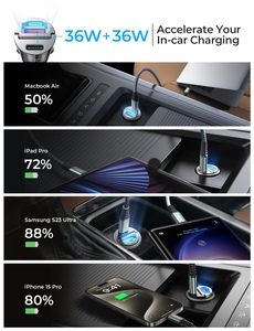 Cargador de coche de carga rápida de alta velocidad PD QC3.0 puerto dual Metal USB C enchufe de encendedor de cigarrillos para <span class=keywords><strong>iPhone</strong></span> Samsung - Product Image 3