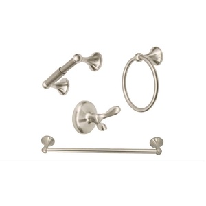 Ensemble d'accessoires de salle de bain classiques de fabrication indienne, 4 pièces, avec porte-serviettes de 24 pouces, finition nickel satiné, disponible à la vente - Product Image 3