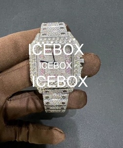 Reloj de Pulsera para Hombre con Caja de Acero Inoxidable, Esfera de Cristal, Totalmente Adornado con Moissanita, Brazalete de Acero Inoxidable con Cierre, Resistente al Agua 10 Bar - Product Image 4