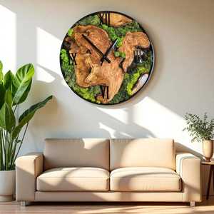 Olive Wood Clock with Real Moss Handmade Rustic Nature Wooden Moss Wall Clock Handmade Nature-Inspired Wall Decor Collection - Product Image 6