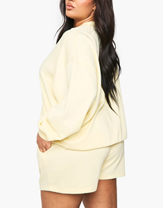 Ensemble 2 pièces de haute qualité pour femme, en coton épais tricoté uni, style décontracté, avec sweat-shirt à épaules tombantes et short, 3 boutons, style Hip Hop - Product Image 2