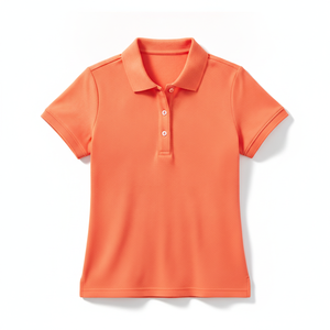 Wholesale Women's <b>Orange</b> Short Sleeve Pique <b>Polo</b> Shirt Solid Color Casual Style Regular Fit Knitted Fabric - Product Image 1
