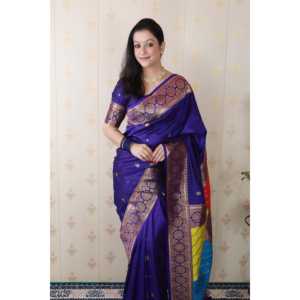 Sari de Seda Suave Violeta Banarasi Tejido con Pallu Multicolor Zari, Blusas y Camisas para Mujer - Product Image 5