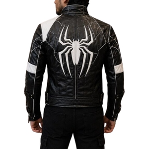 Fan-Culture Outerwear, Superhero Cosplay Web-Paneled Architecture Spider-Man Inspired Genuine Sheep <b>Leather</b> <b>Biker</b> <b>Jacket</b> Moto - Product Image 1