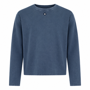 เสื้อยืดคอกลมแขนยาวผู้ชาย สีพื้น ทรงปกติ ผ้าเจอร์ซีย์ถัก 100% ผ้าฝ้าย สีน้ำเงิน - Product Image 4