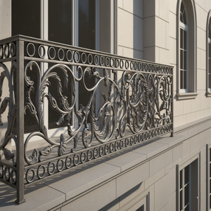 Modern Cast Iron Balcony <b>Railing</b> Frameless Stair Handrail Floral Grill Gray Porch Balustrade Modern Brushed Satin Cast Iron Fram - Product Image 4