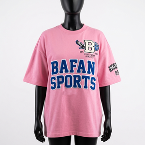 High Quality 240 GSM Cotton Boxy Fit T Shirt Men Pink Oversized Chenille Logo Custom Print Women Oversize T Shirts Cotton - Product Image 6