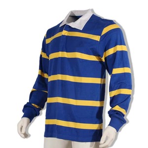 Polo en tricot rayé à manches longues pour homme, bleu et jaune, vêtements décontractés - Product Image 2