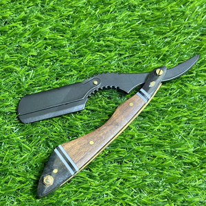 Navajas de Barbero Personalizadas con Mango de Madera, Navajas de Afeitar Negras para Salón, con Bloqueo Giratorio, para Uso en Barberías y Estilismo - Product Image 1