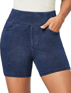 Shorts en jean skinny taille haute respirants, délavés, style streetwear, boutonnés, écologiques, 100 % coton, légers et simples pour femme, été - Product Image 3