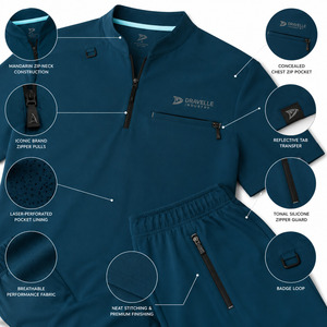 Ensemble de blouses médicales pour hommes DRAVELLE, bleu foncé, polyester tricoté, uniforme d'hôpital avec poches - Product Image 5